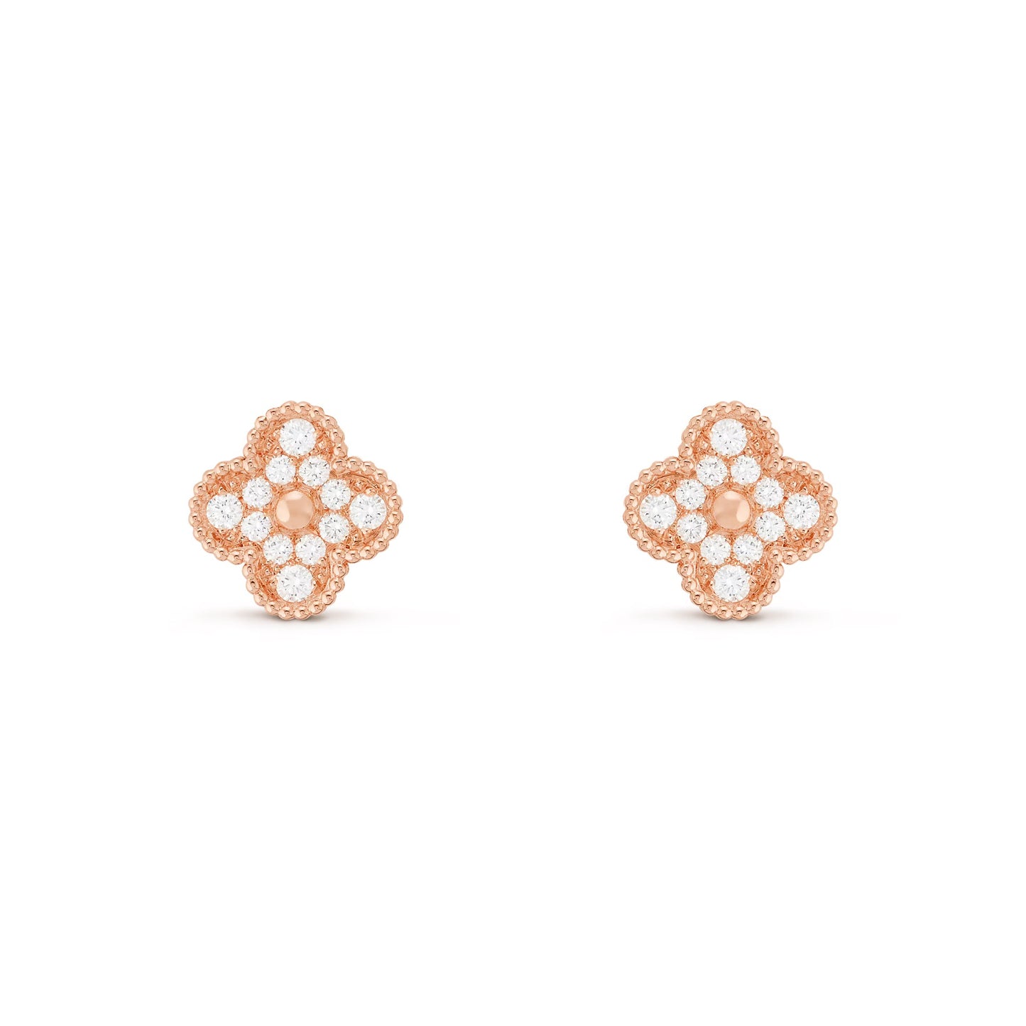 RayRay Full Zircon Clover Earrings - Rose Gold