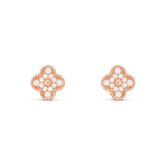 RayRay Full Zircon Clover Earrings - Rose Gold